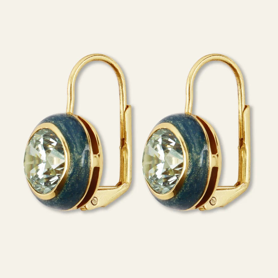 Green Shimmer Enamel Bezel Drop Earrings