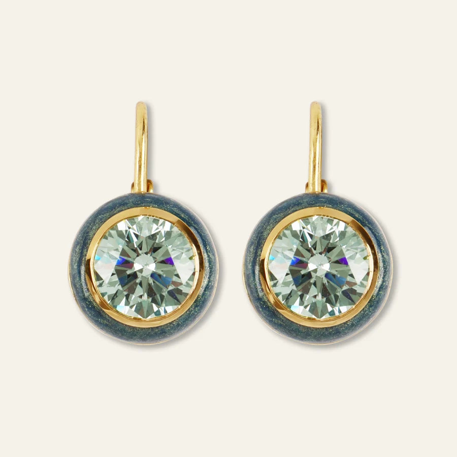 Green Shimmer Enamel Bezel Drop Earrings