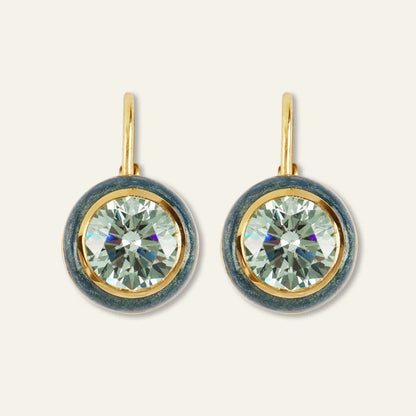 Green Shimmer Enamel Bezel Drop Earrings