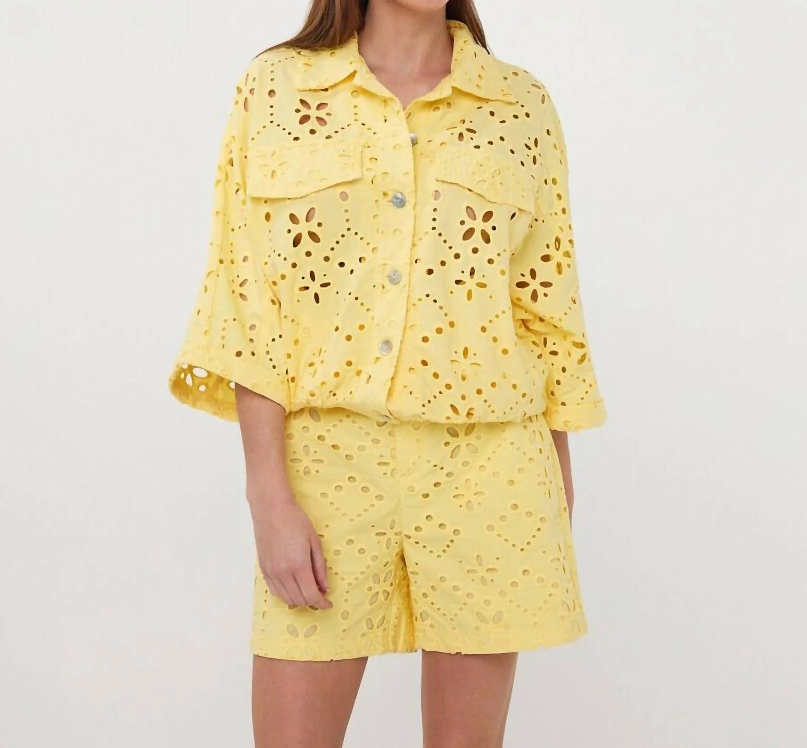 Anglaise Eyelet Jacket in Lemon