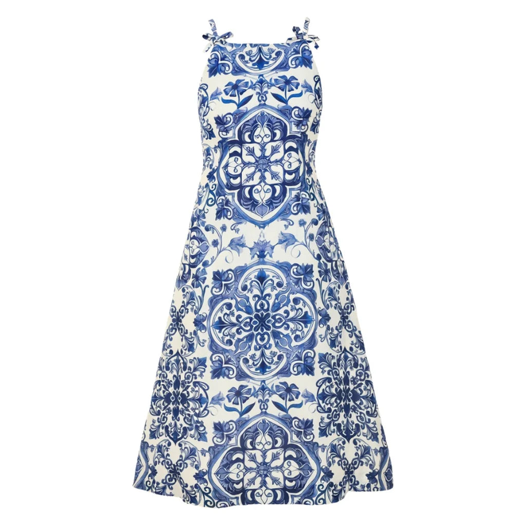 Ladera Midi Dress in Azulejo Navy