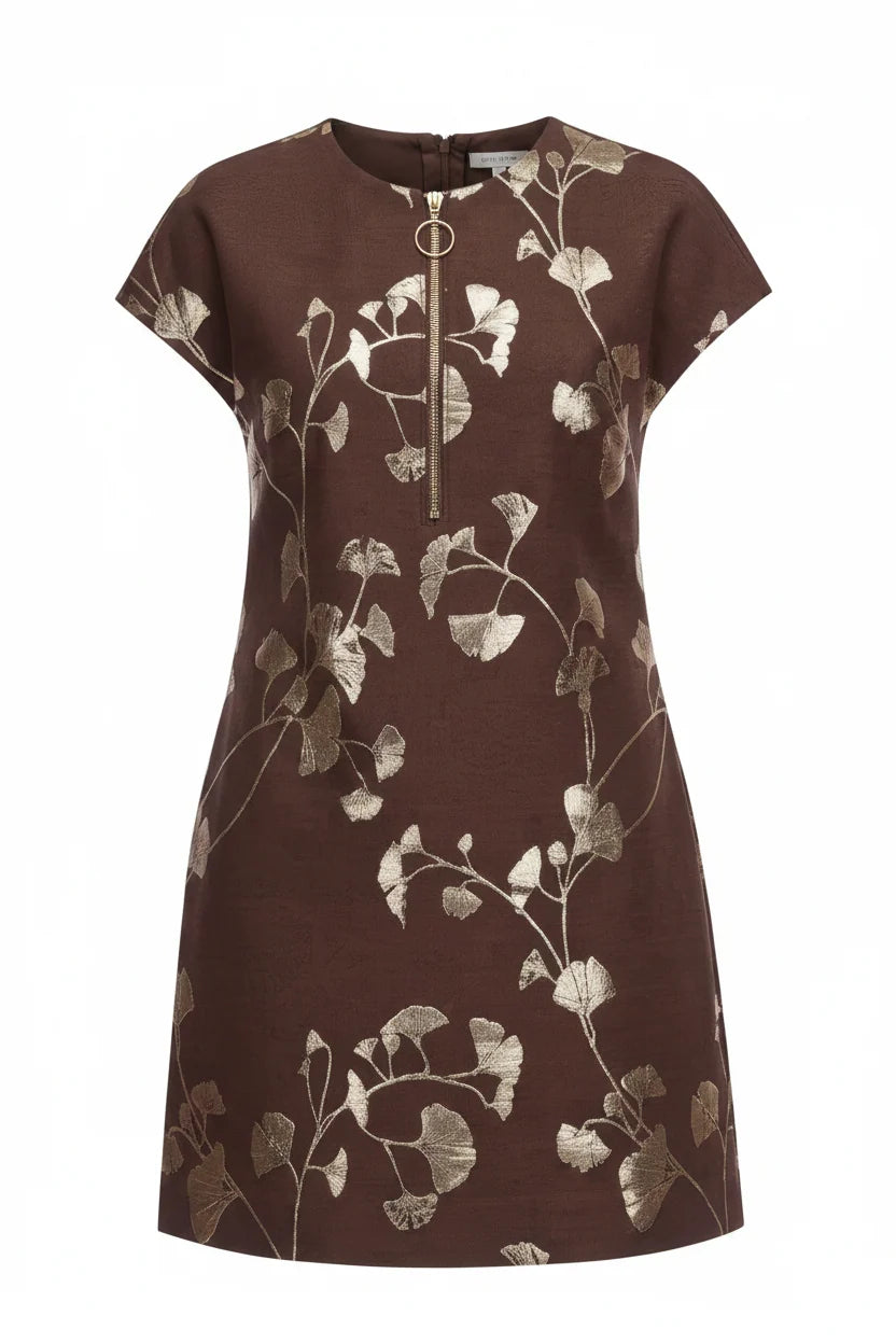 Zipper Shift Dress in Autumn Gold