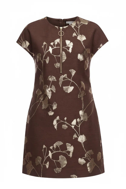 Zipper Shift Dress in Autumn Gold