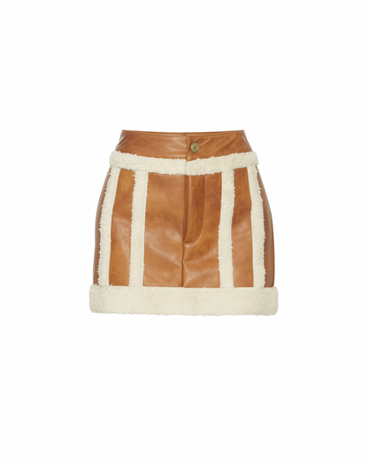 Laurel Canyon Skort in Cognac Faux Leather with Sherpa