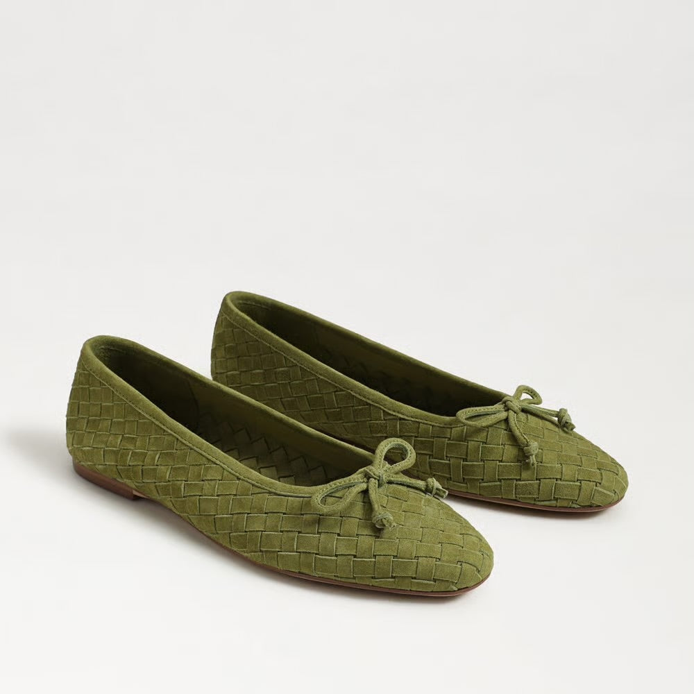 Ruthie Woven Ballet Flat in Olive Suede
