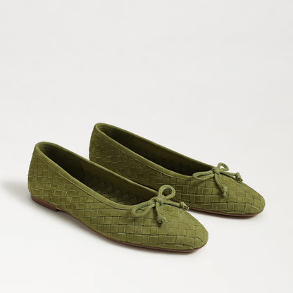 Ruthie Woven Ballet Flat in Olive Suede