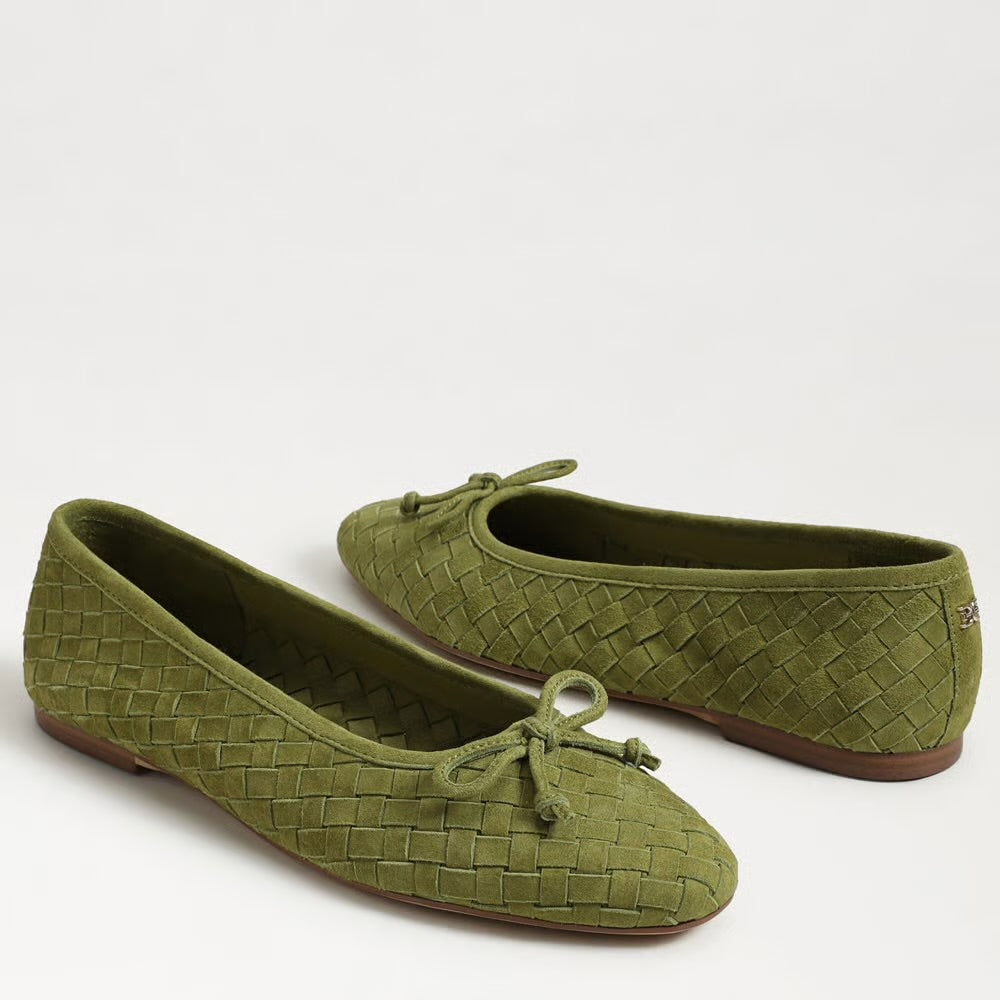 Ruthie Woven Ballet Flat in Olive Suede