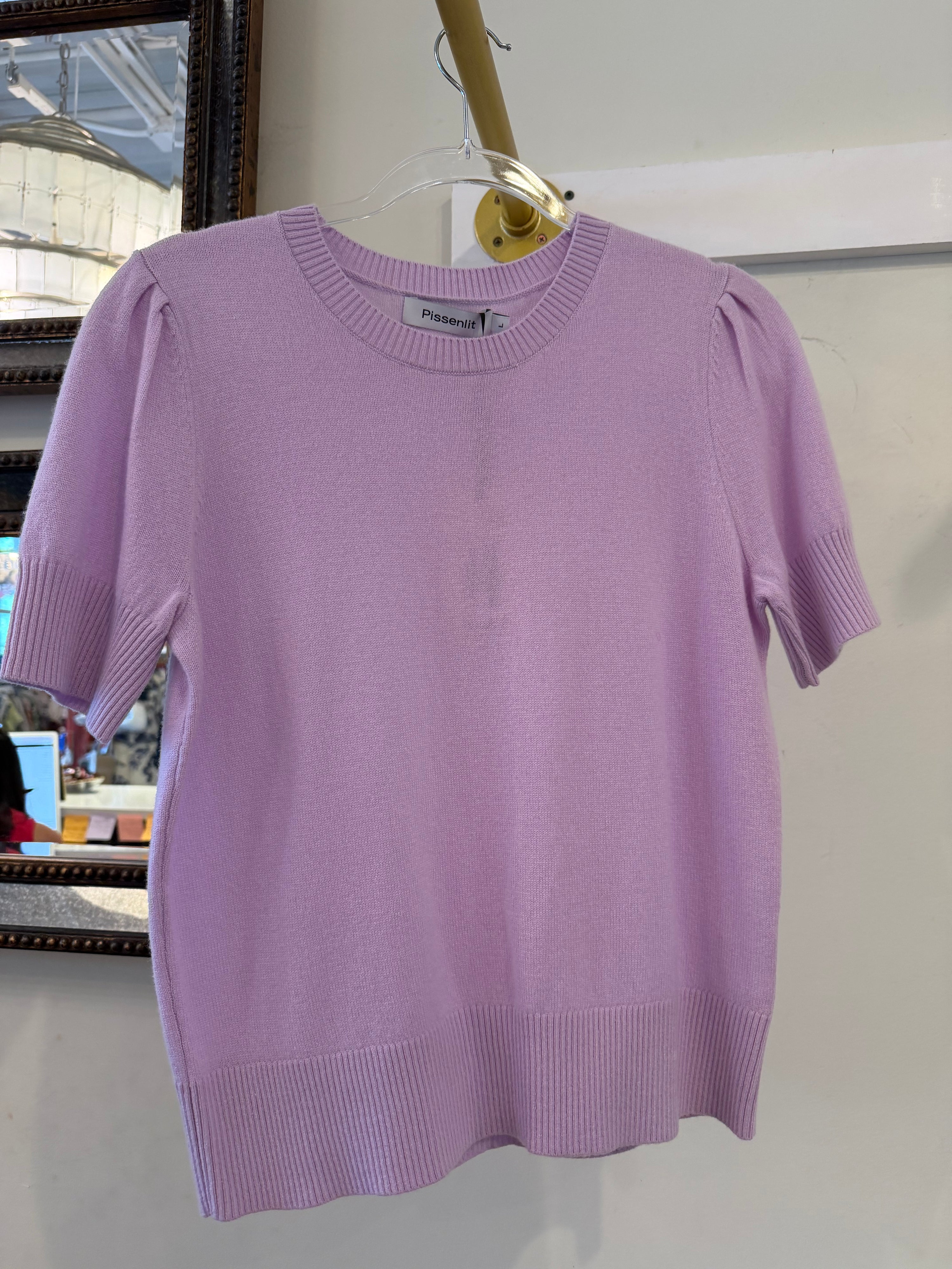 Short Puff Sleeve Polo Sweater in Lilac