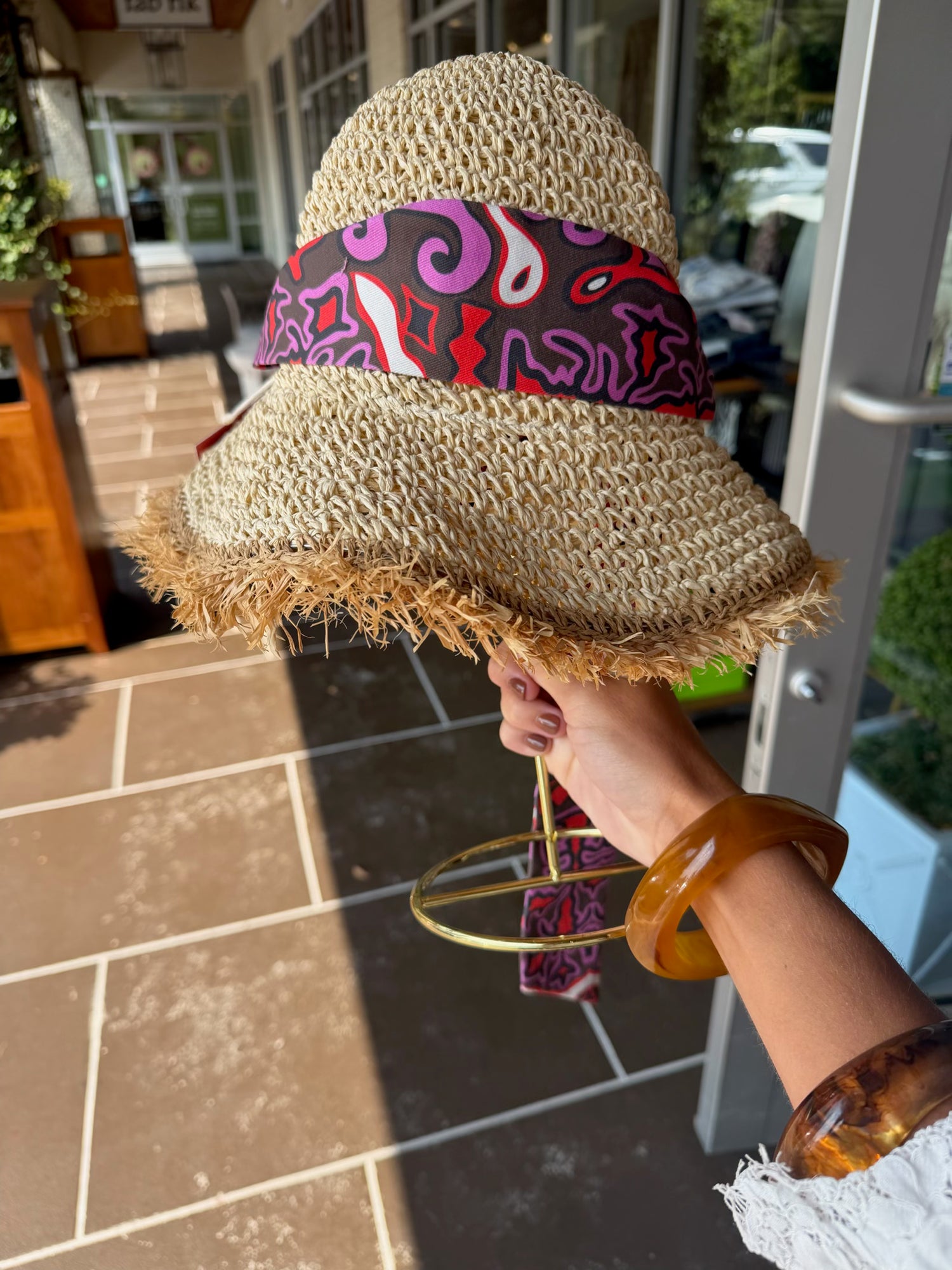 Straw Bucket with Textile Sash