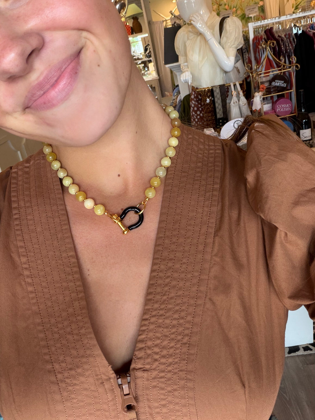 Yellow Round Opal Necklace