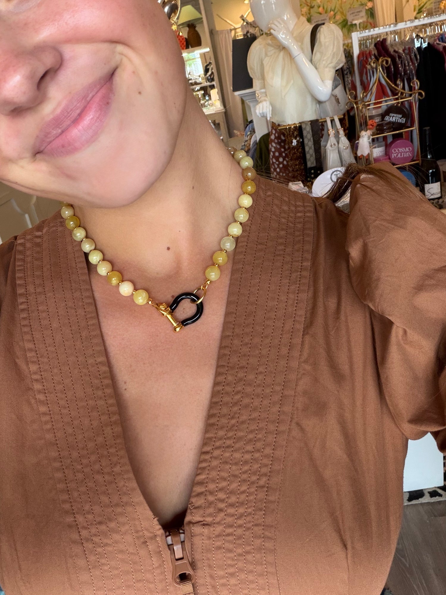 Yellow Round Opal Necklace