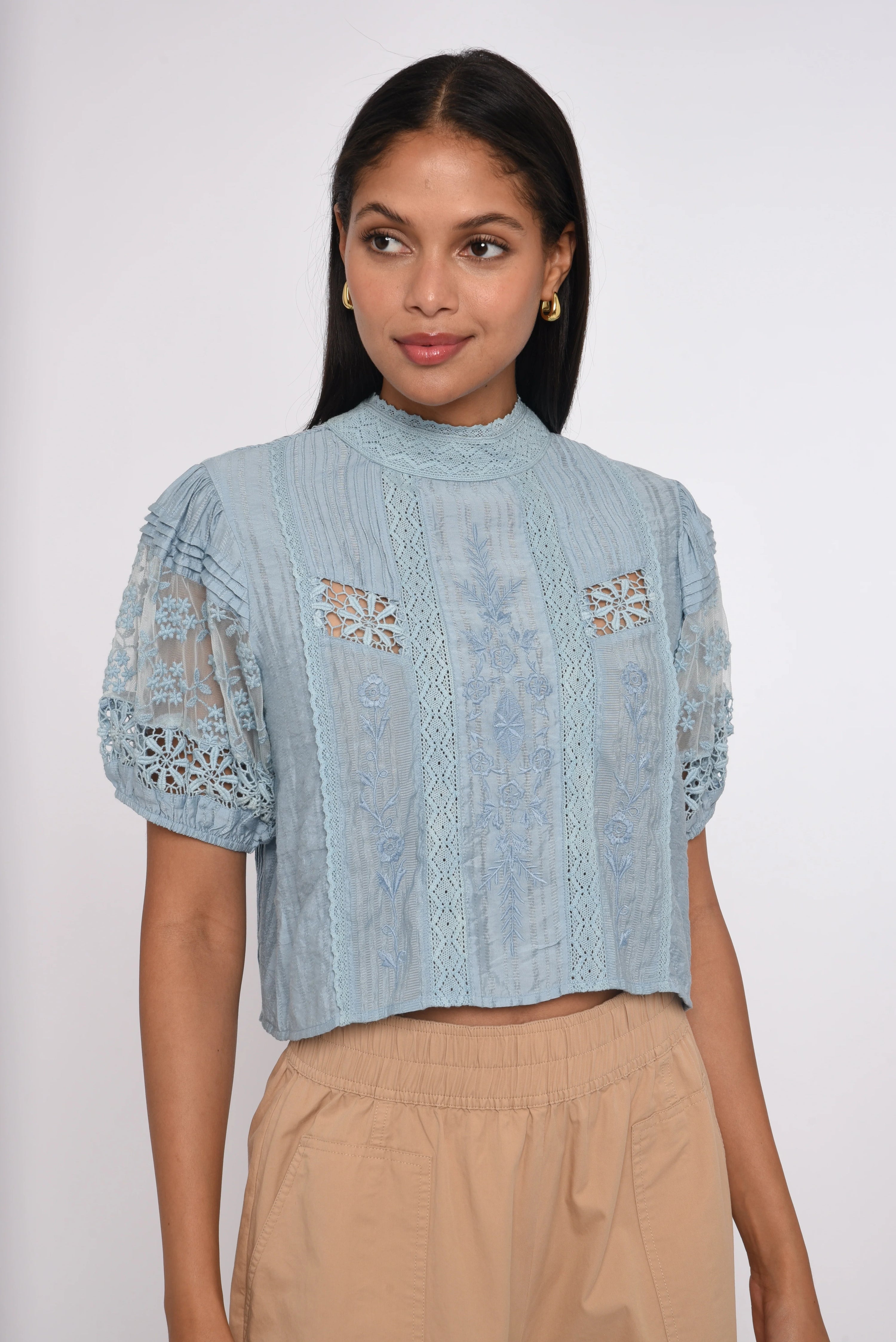 Sheila Top in Blue Bird Dobby