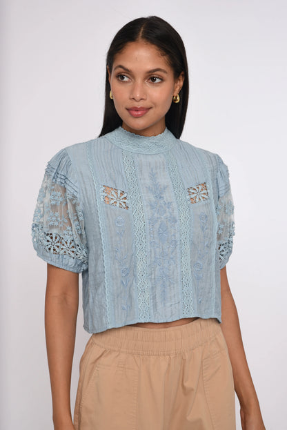 Sheila Top in Blue Bird Dobby