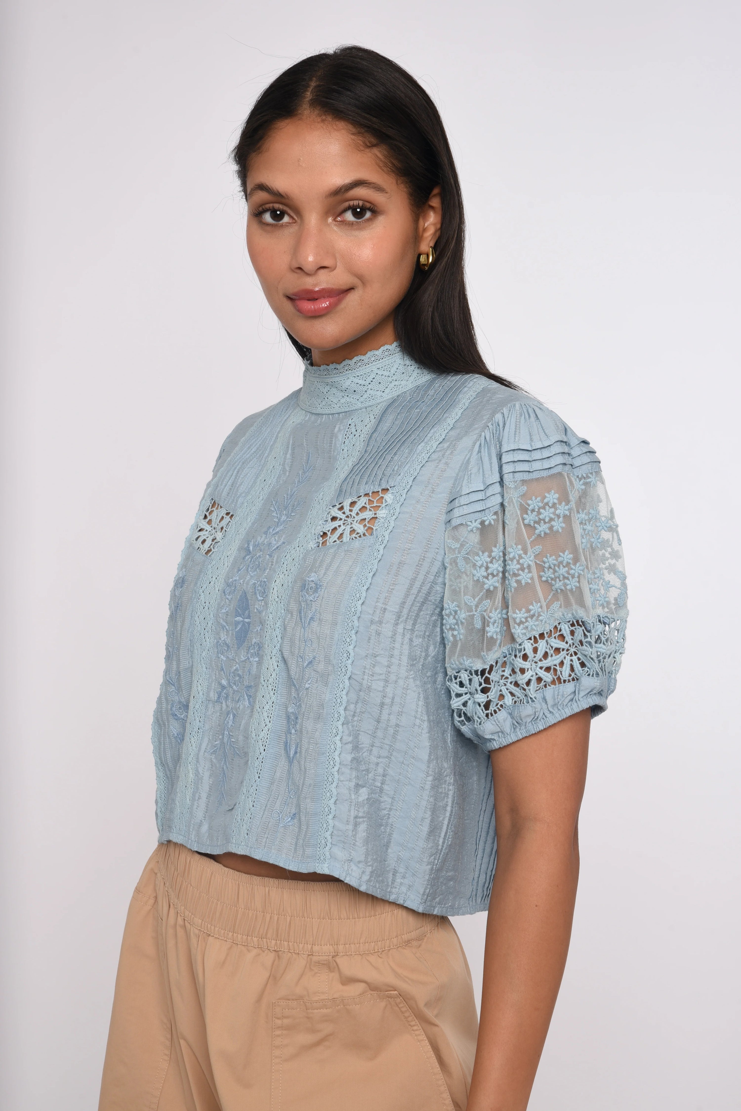 Sheila Top in Blue Bird Dobby