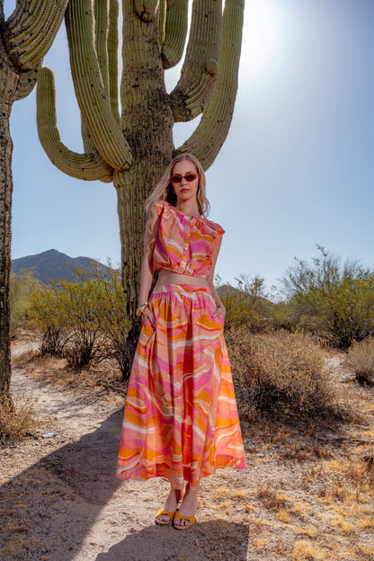 Porto Maxi Skirt in Pink Reverie Print