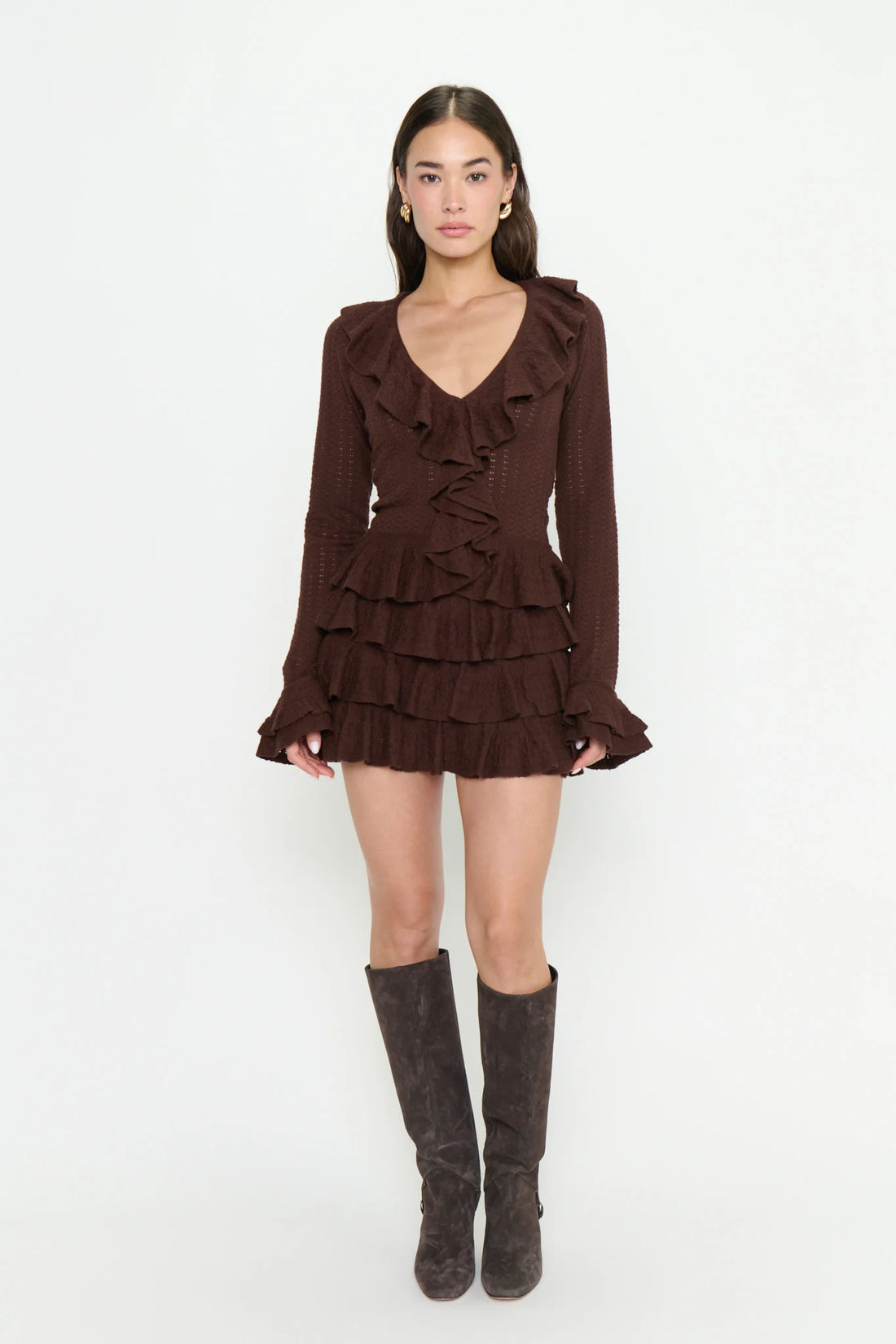 Marley Top in Brown Pointelle Knit