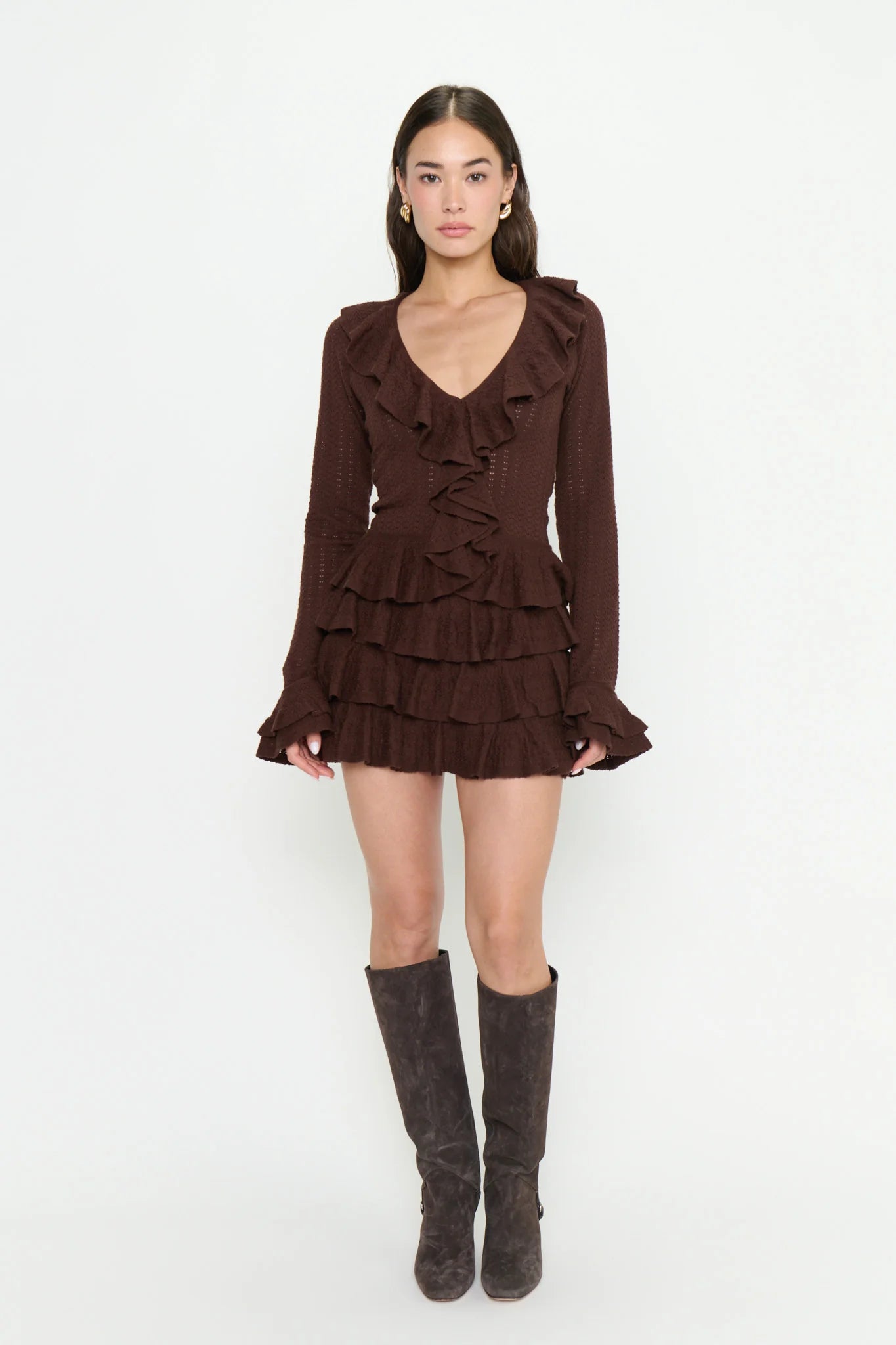 Marley Top in Brown Pointelle Knit