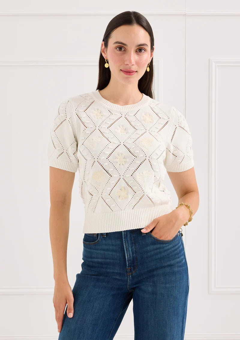 The Nora Sweater in Ivory Floral Embroidery
