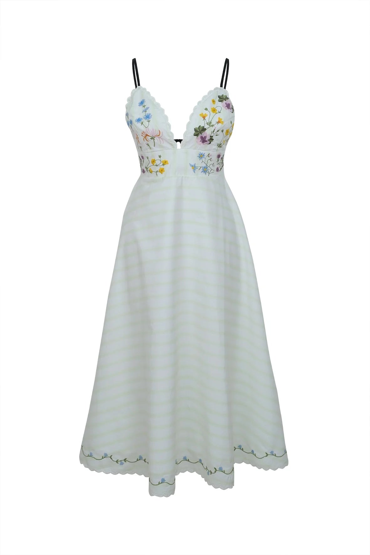 Nur Dress in White - Green Stripe