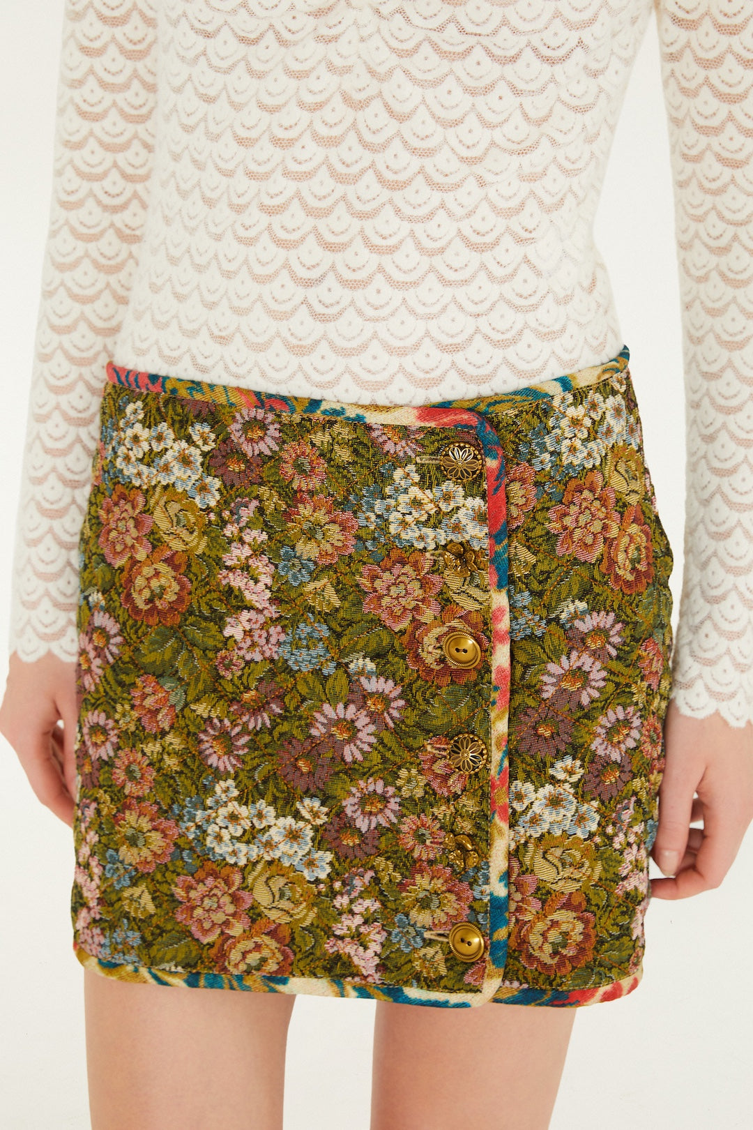 JACQUARD ARABESQUE CREAM MATELASSE MINI SKIRT