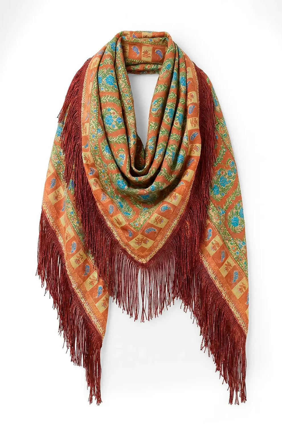 Oversized Scarf with Fringe in Amber Glen Brown - ONE SIZE