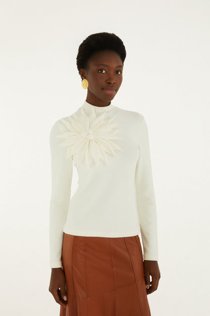 OFF-WHITE LONG SLEEVE FLOWER TOP