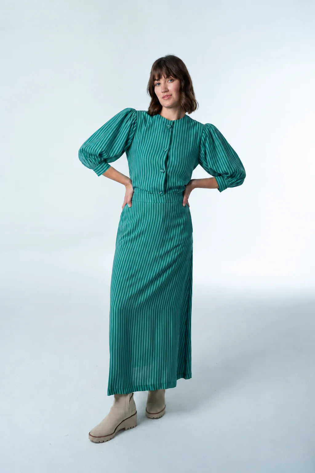 Oversized Charlie Top in Emerald Stripe