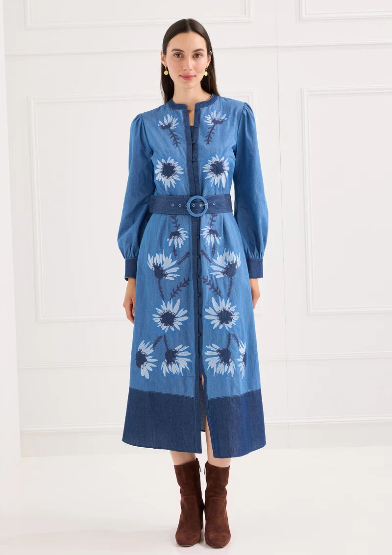 The Suzie Dress in Denim Floral