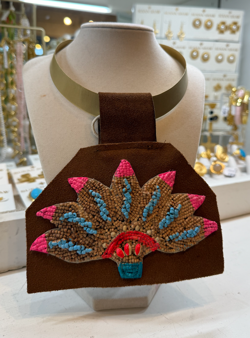 Painted Palm Wooded Bead Pendant on Bamboo Necklace