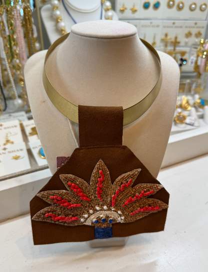 Painted Palm Wooded Bead Pendant on Bamboo Necklace
