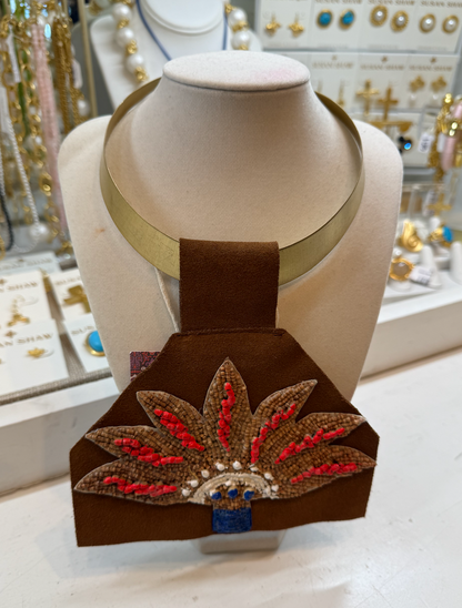 Painted Palm Wooded Bead Pendant on Bamboo Necklace
