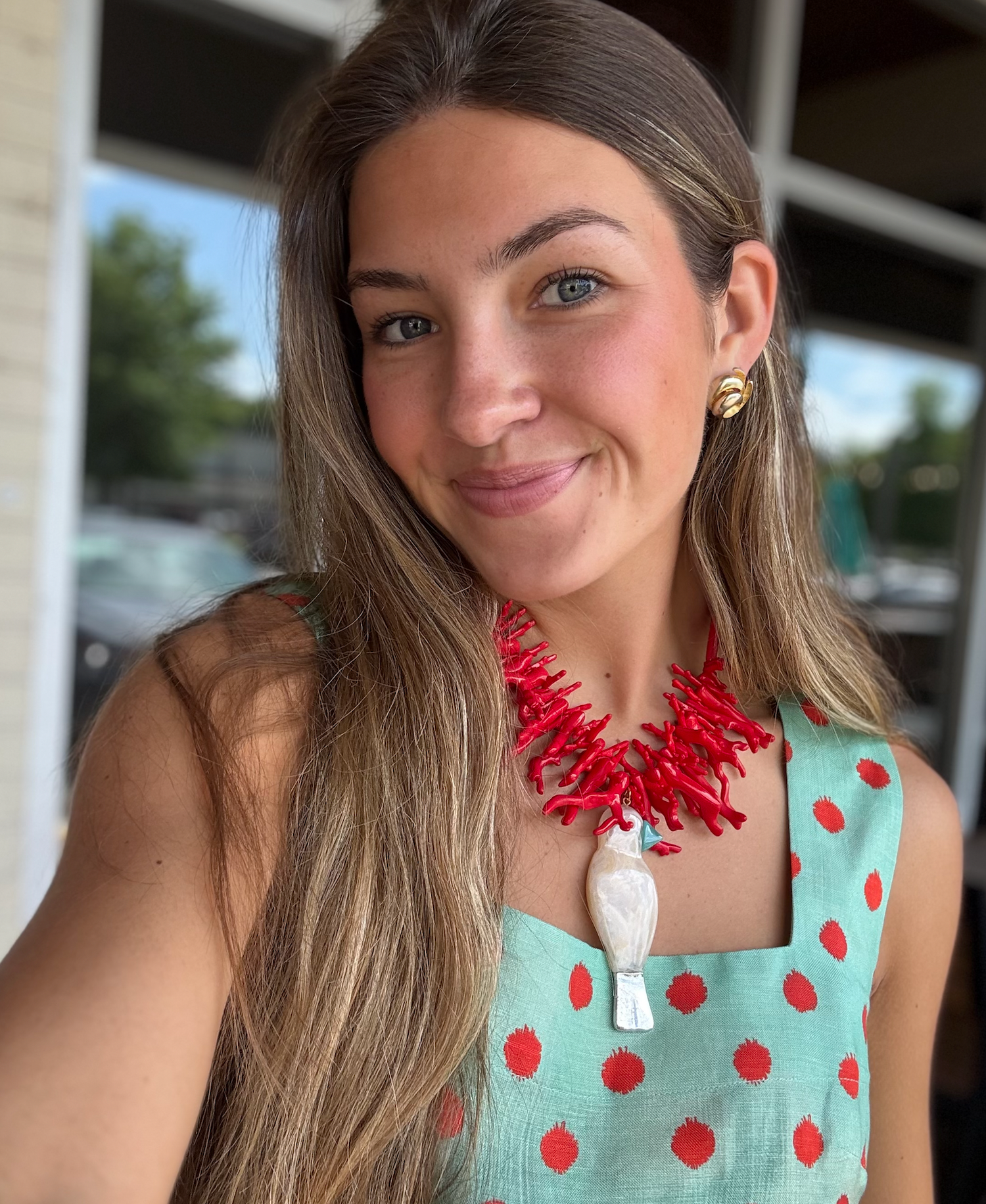 Red Coral Necklace with Parrot