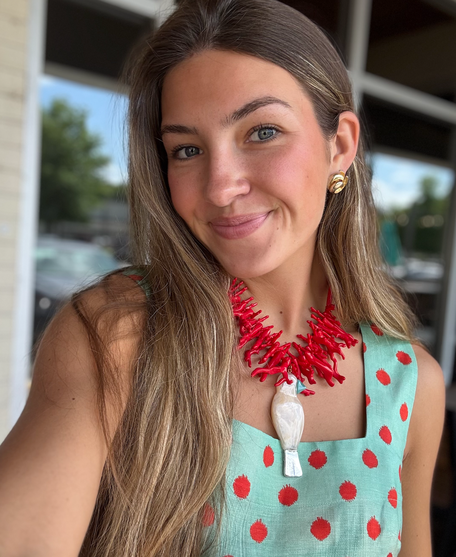 Red Coral Necklace with Parrot