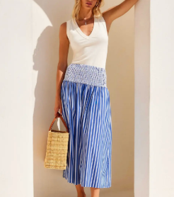 Rhea Stripe Skirt in Indigo
