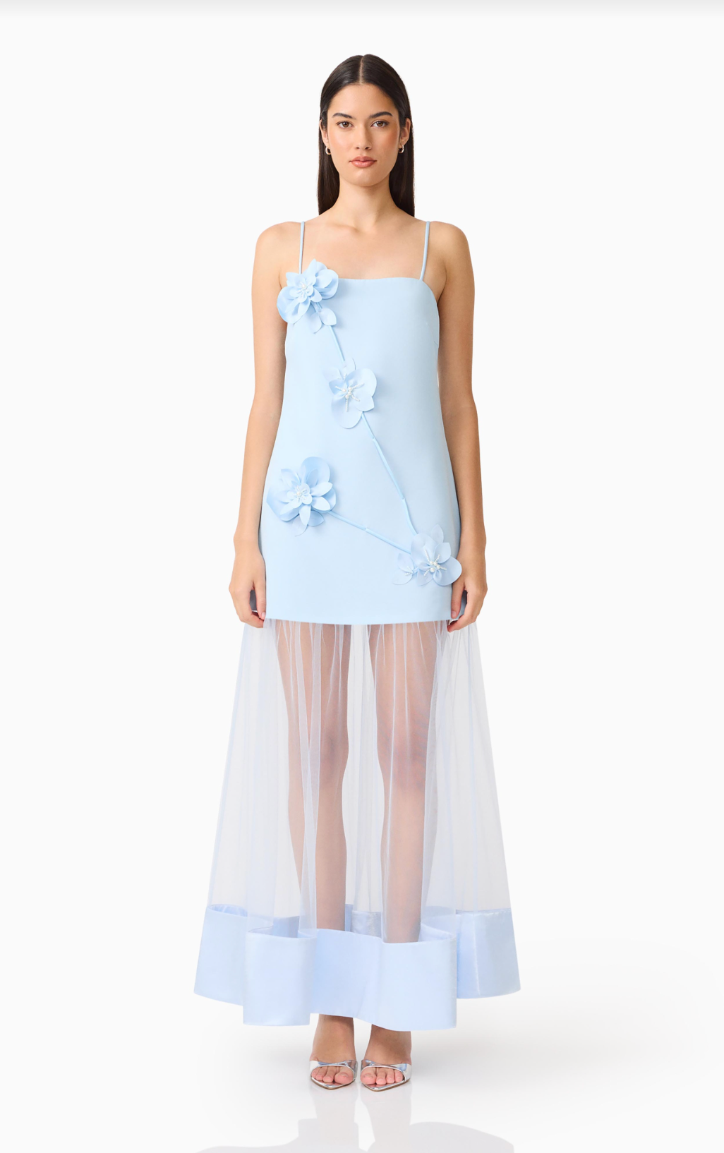 Reina 3D Floral Gown in Sky