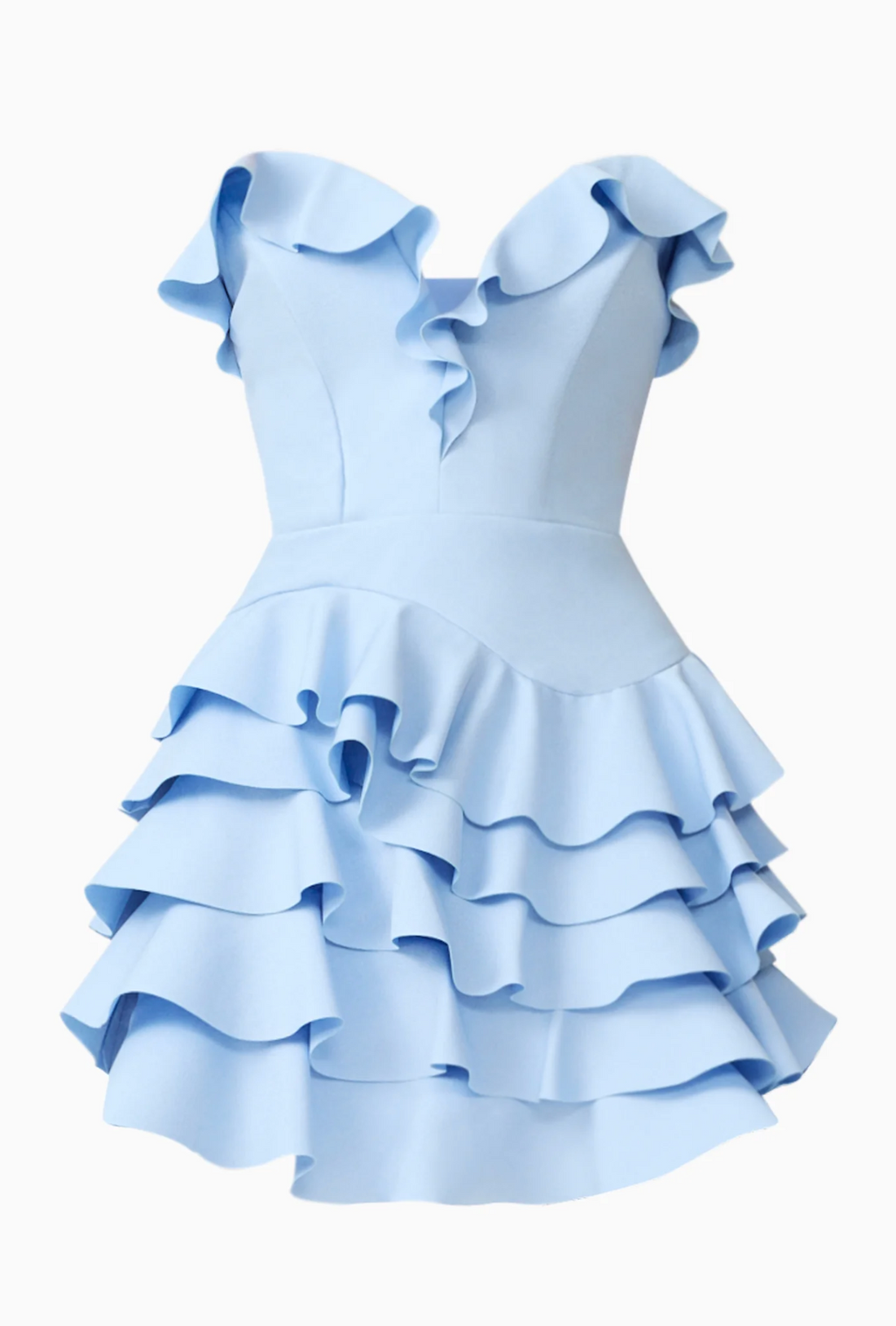Liora Strapless Tiered Ruffle Mini Dress SkyBlue