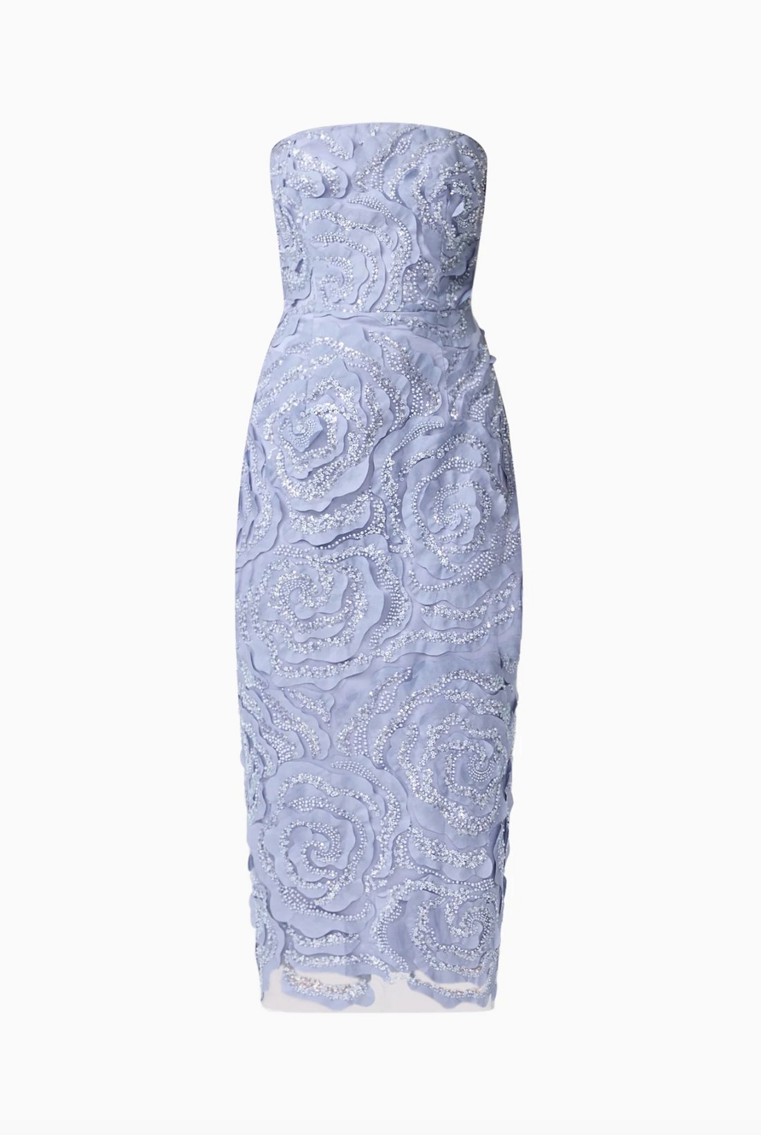 Elisa Strapless Midi Dress in Steel Blue