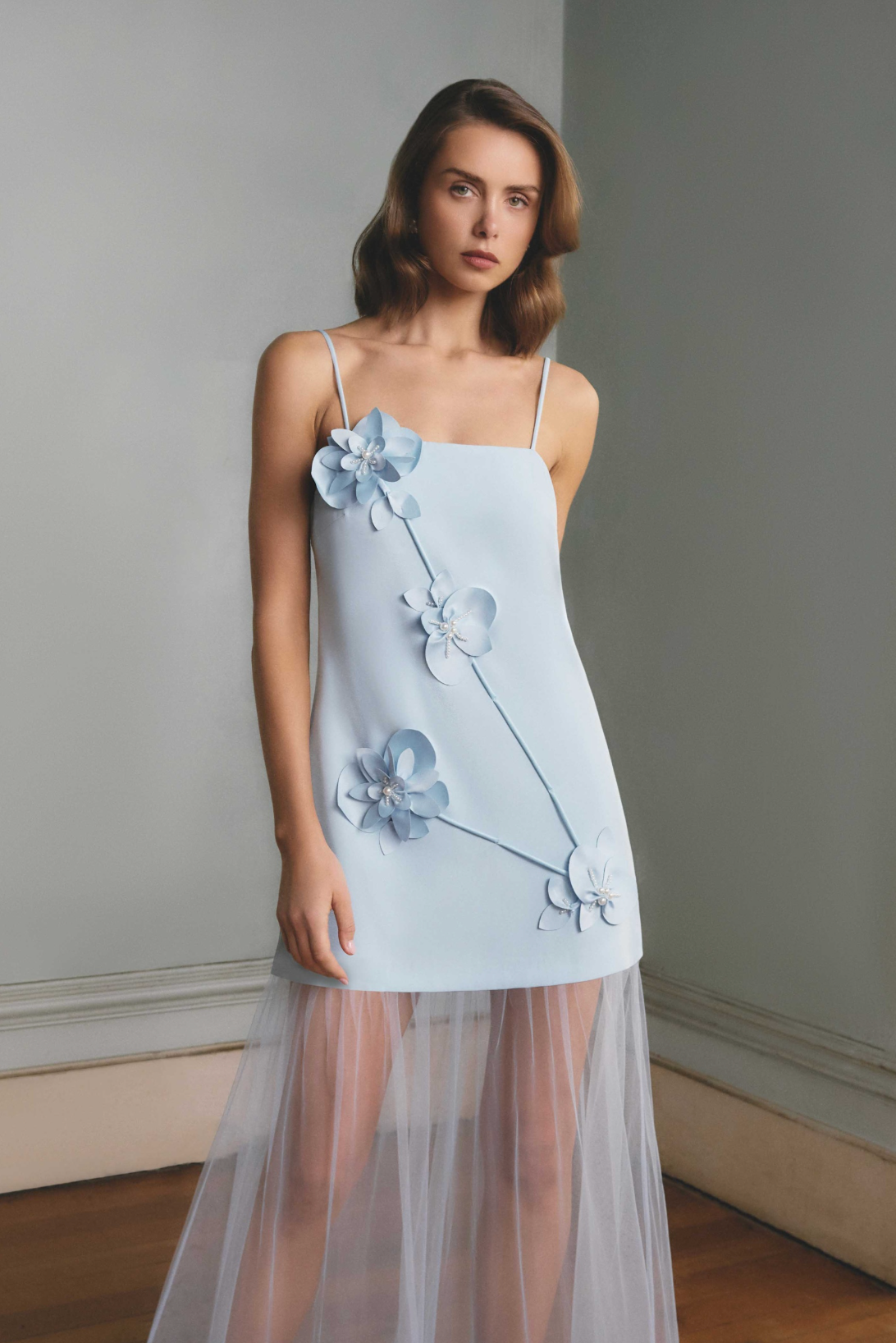 Reina 3D Floral Gown in Sky