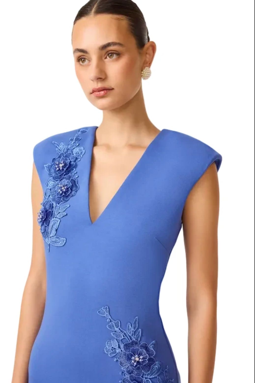 Talitha Plunging Neckline Column Dress in Cornflower