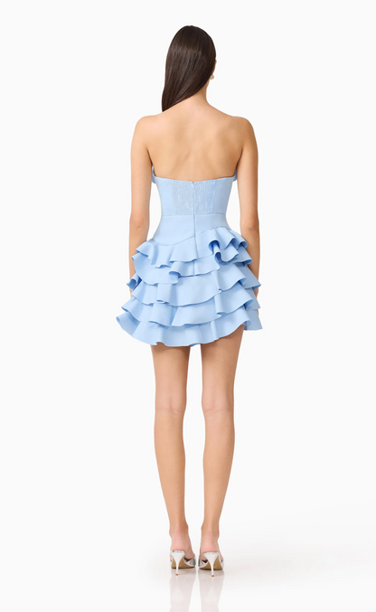 Liora Strapless Tiered Ruffle Mini Dress SkyBlue
