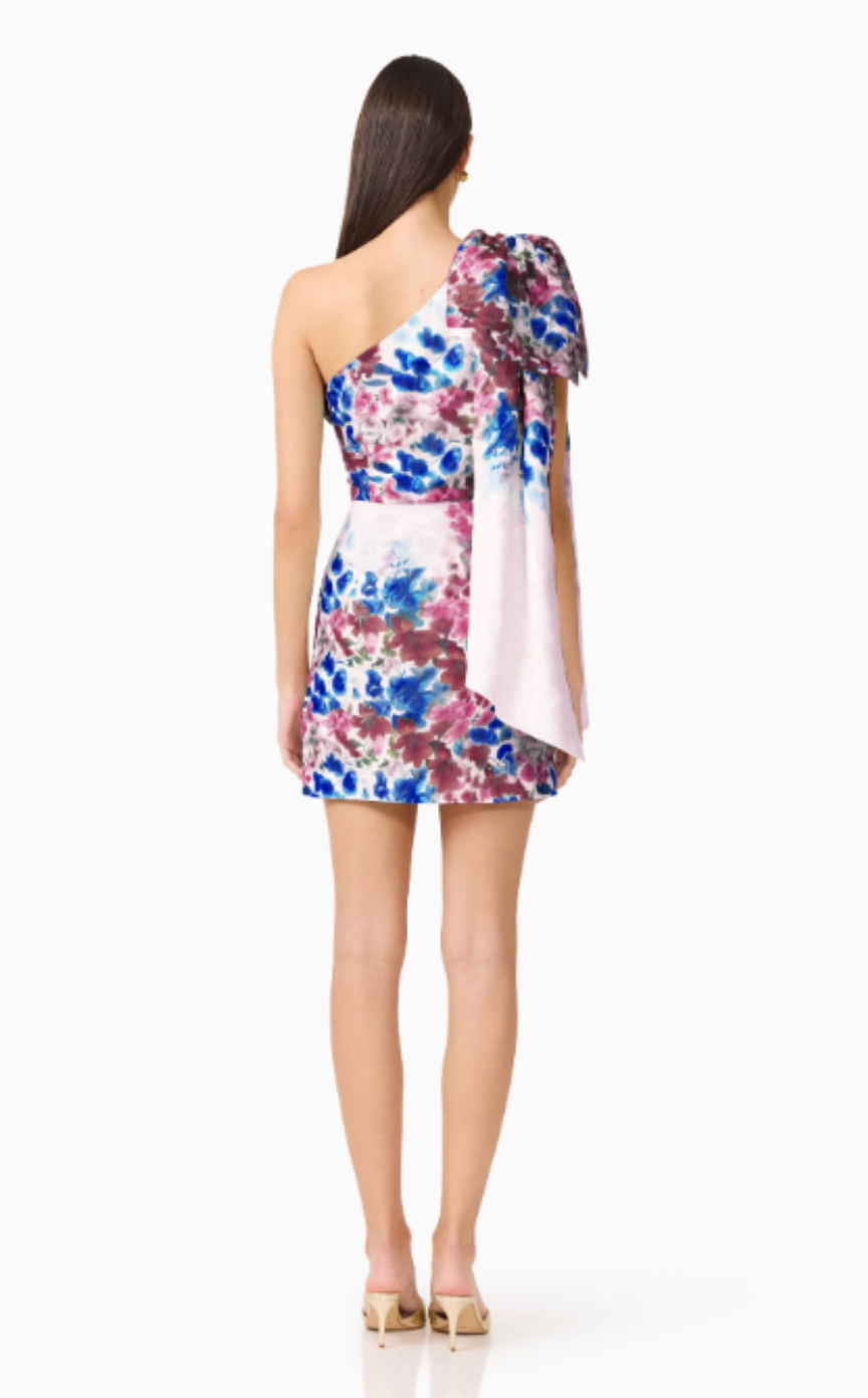 Clementina One Shoulder Sash Dress Blue Burgundy