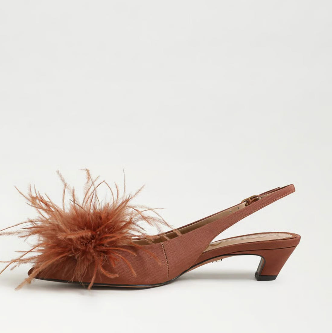 Finch Feather Slingback Pump in Bright Bourbon Ribbed Satin