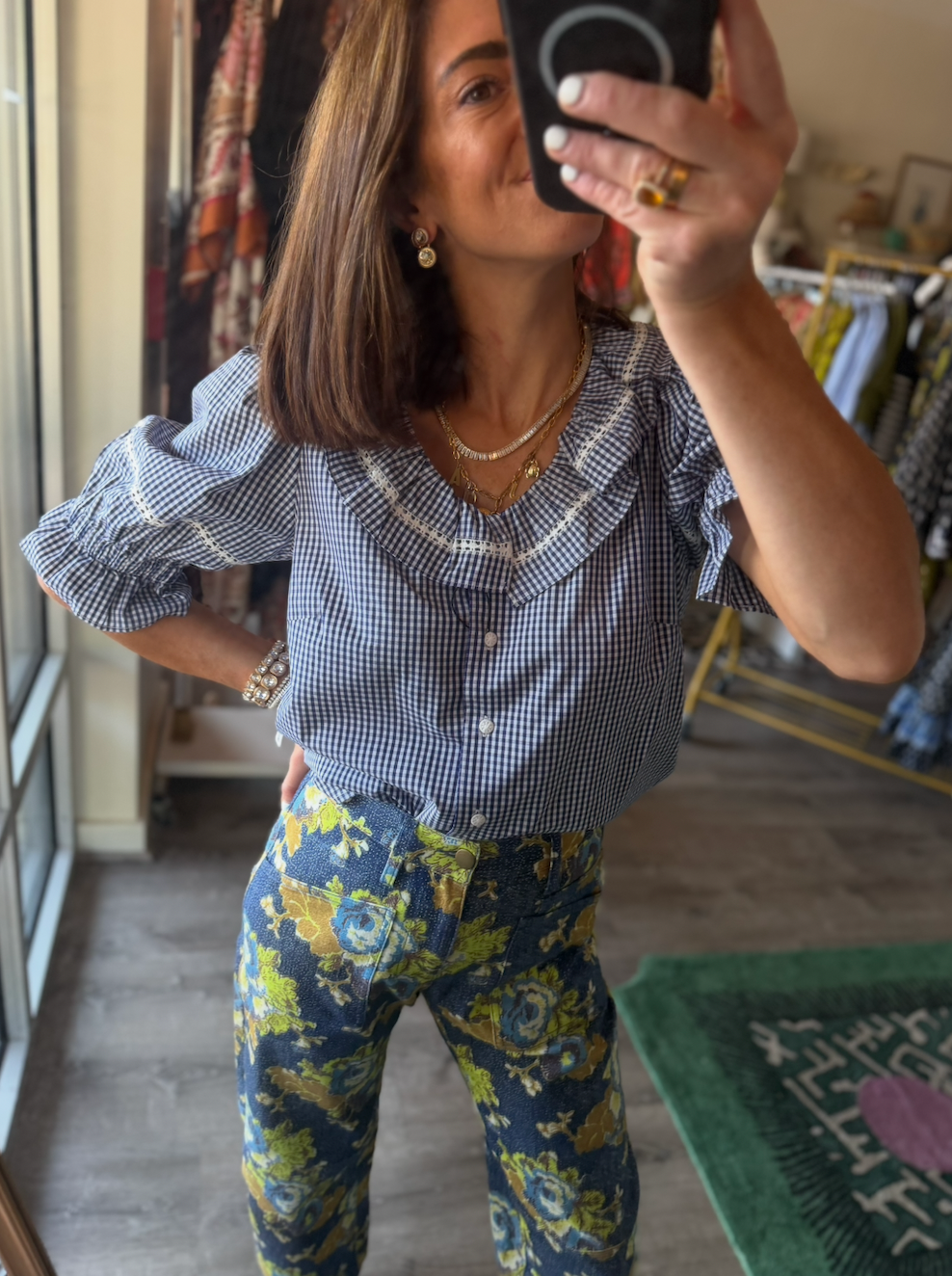 Valene Blouse in Checkmate Navy
