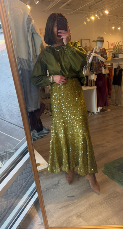 Lindsey Skirt in Moss Sequin