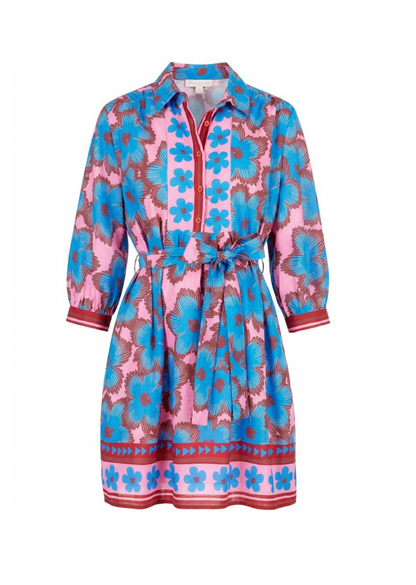 Front Yoke Dress in Blue Zinna
