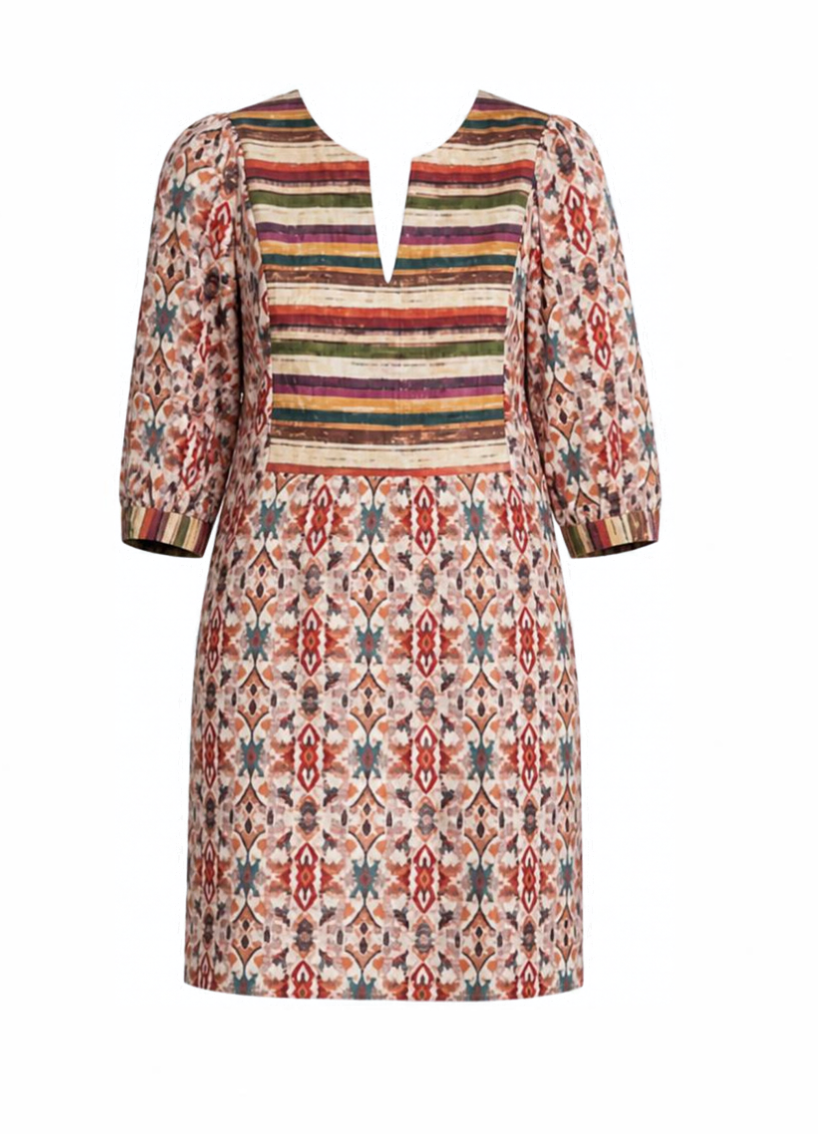 Contrast Yoke Dress in Desert Loom