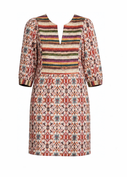 Contrast Yoke Dress in Desert Loom