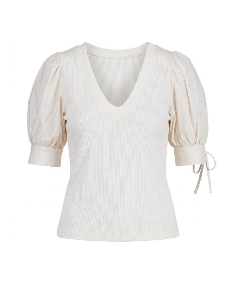 Contrast U Neck Knit Top in Ivory