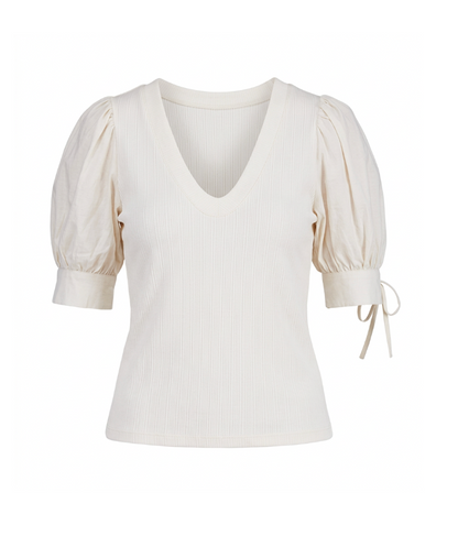 Contrast U Neck Knit Top in Ivory