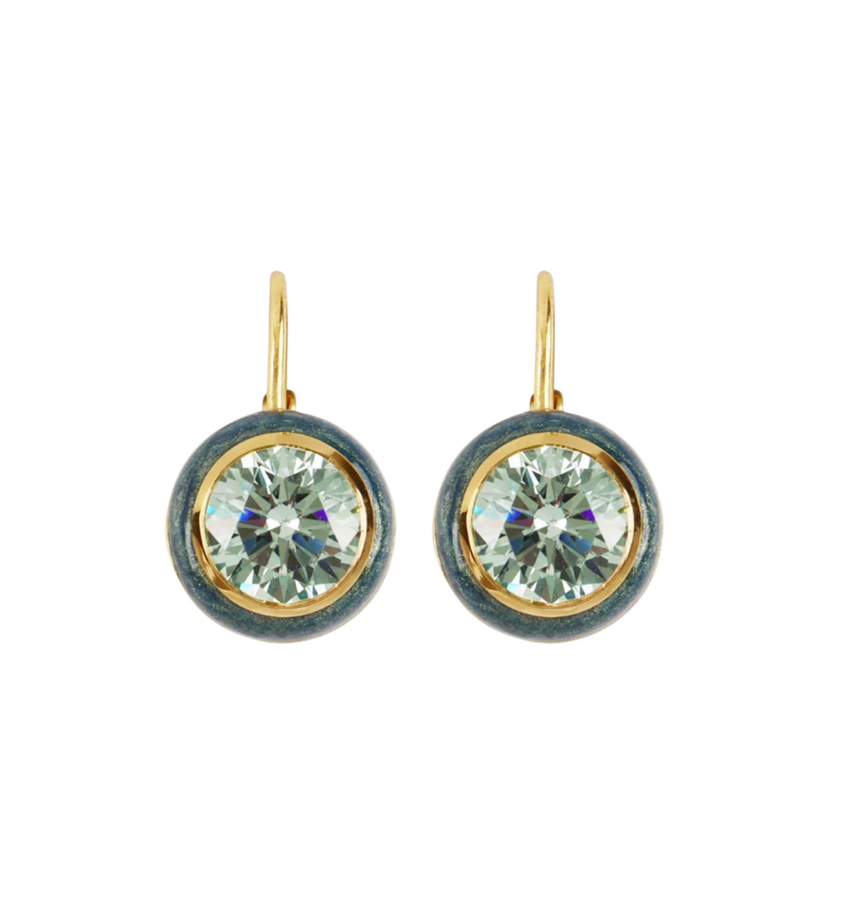 Green Shimmer Enamel Bezel Drop Earrings